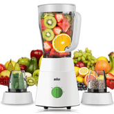 Braun PowerBlend 1 Jug Blender 500W, 1.5 L Capacity, TriAction Technology, 2 Speeds + Ice crush/pulse function. 2 Mill for grinding & chopping, Plastic - JB 0123