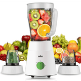 Braun PowerBlend 1 Jug Blender 500W, 1.5 L Capacity, TriAction Technology, 2 Speeds + Ice crush/pulse function. 2 Mill for grinding & chopping, Plastic - JB 0123
