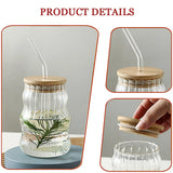 Ribbed Glass Cup with Lid and Straw, Wave Coffee Milk Glasses Transparent Glass Water Cup for Iced Coffee,Milk, Juice