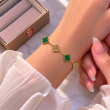 Emerald Radiance Malachite & Pavé Clover Link Bracelet