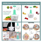 1500ML Speedy Chopper with 3 Curved Stainless Steel Blades