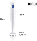 Braun Multiquick 1 Hand Blender 450 Watts 1 Speed Light-Weight - Mq 10.001P