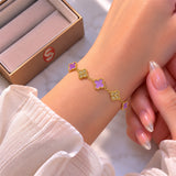 Velvet Blossom Purple & Pavé Crystal Gold Link Bracelet