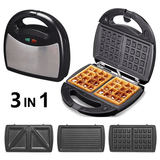 3 in 1 Sandwich Maker Non-Stick Cooking Plates Panini Press & Griddle Waffle Toastie Snack Toaster Breakfast Baking Machine