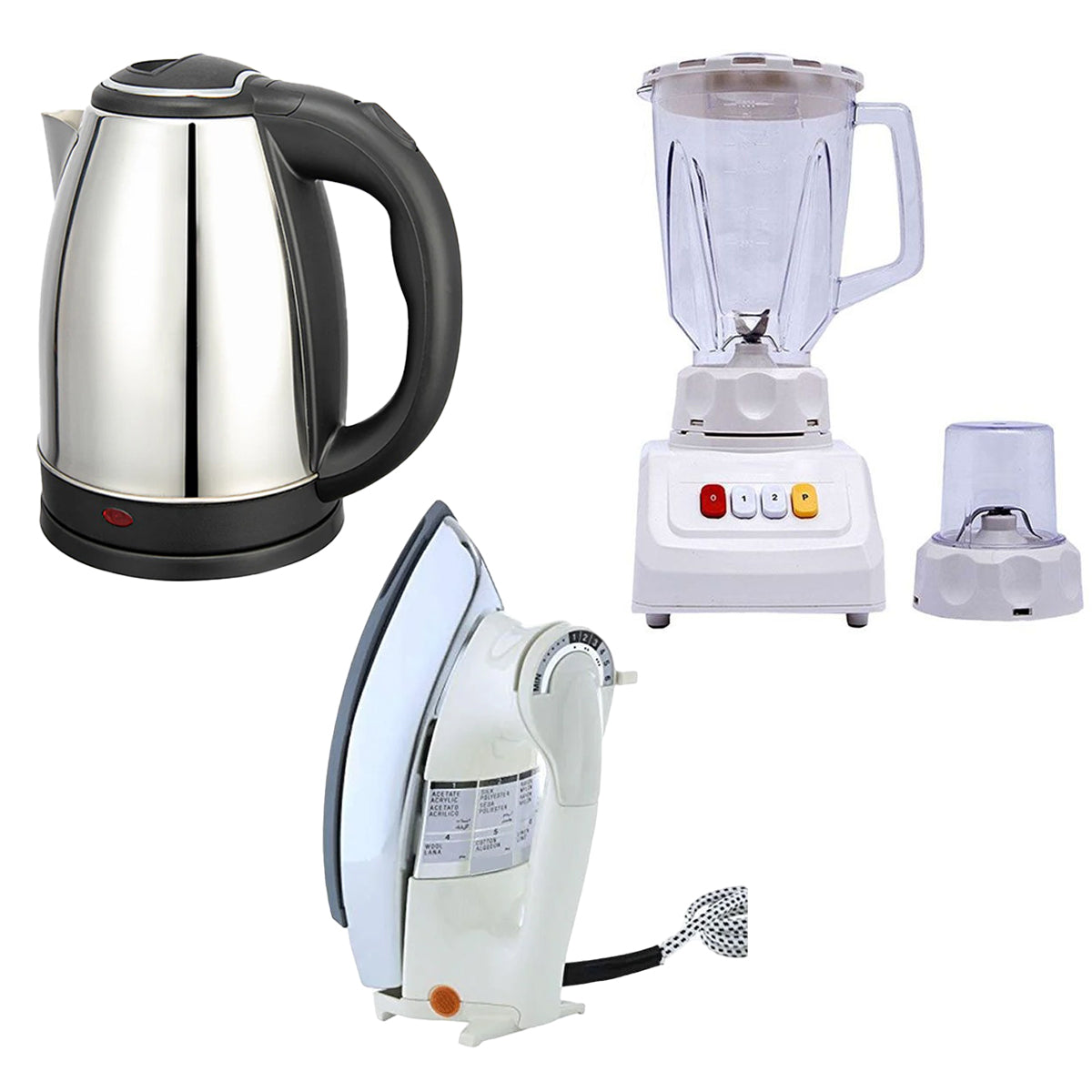 Imported Blender Grinder 2 In 1 + Imported Deluxe Automatic Iron + Imported Electric Kettle 2 Liters