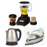 Western - Blender 3 in 1 - W-036 - 350 Watts (Random Color) + Premium - Electric Kettle 2.0 Liter + Imported Deluxe Automatic Iron