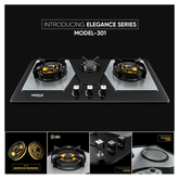 HANCO Hob Model 301 - Elegance Series - Burnova Brass Burners - Auto Ignition Stove - Latest Mode