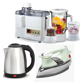 National 4 in 1 Juicer Blender Grinder With Drymill + Premium - Electric Kettle 2.0 Liter + Imported Deluxe Automatic Iron