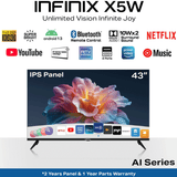 Infinix X5W 43″ FHD LED Smart TV – Frameless Metal Design, Whale OS (Android-Based), Dolby Audio, 88% NTSC, Voice Remote with ChatGPT & Alexa