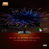 AOC 3-SIDED FRAMELESS GAMING LED 24" 24G15N (1ms (MPRT), 180Hz, VA Panel, FHD (1920x1080), 6 GAME Mode, Adaptive Sync, Low Input Lag, sRGB, HDR 10, Audio Output, Flicker free, (Adjustments: Swivel & Tilt), (Display port & HDMI Input) & Vesa Mount).