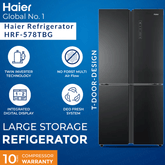 Haier Refrigerator - HRF-578 TBG(Glass Door)T-DOOR-DESIGN- Twin Inverter Technology-(20 Cubic Feet)-HCS Freshness Technology-No Frost Multi Air flow
