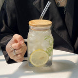 Glass Tumbler with Straw and Lid Ribbed Drinking Glasses Vintage Iced Coffee Cup Glass Mug Drinking Jars