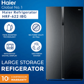 Haier Refrigerator| Model HRF-622 IBG (GLASS DOOR) Side by Side | Size 22 Cubic Feet | NO-FROST MULTI AIR FLOW | Twin Inverter Technology| HCS Freshness Technology
