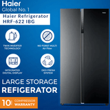 Haier Refrigerator| Model HRF-622 IBG (GLASS DOOR) Side by Side | Size 22 Cubic Feet | NO-FROST MULTI AIR FLOW | Twin Inverter Technology| HCS Freshness Technology