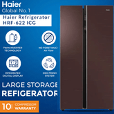 Haier Refrigerator - Model HRF-622 ICG (Glass Door) Side by Side | No Frost Multi Air flow | Twin Inverter Technology | 22 Cubic Feet