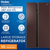 Haier Refrigerator - Model HRF-622 ICG (Glass Door) Side by Side | No Frost Multi Air flow | Twin Inverter Technology | 22 Cubic Feet