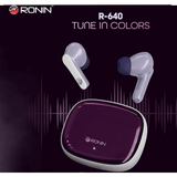 Ronin R-640 Earbuds, Crystal Clear Calling Wireless Earbuds with Bluetooth 5.3V, Upto 6 Hours Non Stop Playing and Touch Control Feature - IPX5 Sweat Resistant, High Qaulity Airbuds - Purple