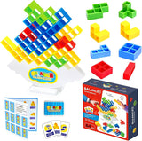 Tetris-Style Balance Building Blocks Game with 22 Challenge Cards for Kids & Family (Ages 3+)