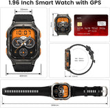KOSPET Tank M3 Ultra Smart Watch with GPS, 50M Waterproof, Compass, Altitude, Air Pressure, 480mAh Extra Large Battery, Full Stainless Steel, Bluetooth Call, 1.96'' AMOLED Always-on Display, AI Voice - Black
