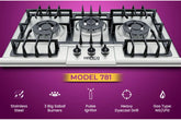 Hanco Regular Hob Stainless Steel Body Model 781 3 Burner, 800 mm, Steel, Heavy Grill, Sabaf Burner, -AAA.