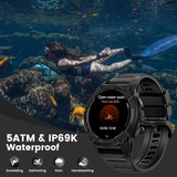 KOSPET Tank S2 Smart Watch for Men Women GPS, 5ATM Waterproof, Pressure/Altitude/Compass, 1.32" AMOLED Display Fitness Tracker(Answer/Make Call), AI Voice Assistant, 24H Sleep/Hear Rate Monitor - Black
