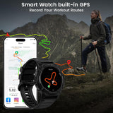 KOSPET Tank S2 Smart Watch for Men Women GPS, 5ATM Waterproof, Pressure/Altitude/Compass, 1.32" AMOLED Display Fitness Tracker(Answer/Make Call), AI Voice Assistant, 24H Sleep/Hear Rate Monitor - Black