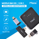 Morui 3 In 1 Mic (GM-X8) Wireless Microphone 3 In 1 (Compatible With I Phone, Type C & V8)