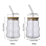 Ribbed Glass Cup with Lid and Straw, Wave Coffee Milk Glasses Transparent Glass Water Cup for Iced Coffee,Milk, Juice