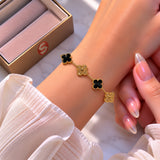 Midnight Radiance Onyx & Pavé Clover Link Bracelet