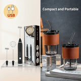 2 in 1 - Rechargeable Egg and Coffee Beater + Gass with Straw, Lid, Protective leather Sleeve