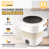 DENX---DX3423 Foldable Mini Washing Machine 11L Capacity, 40W Lightweight Washer with 12V Adapter, Compact Laundry Machine