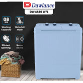 Dawlance DW-6580 W FL Twin Tub Washing Machine 8KG Capacity Energy Efficient and Deep Waterfall Wash