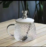 Heat resistant glass Diamond mug water coffee office household tea cup with rabbit lid and spoon