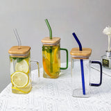 Ice Tea Glass Mug with Wooden Top and Glass Straw