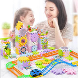 Electric Building Block Gear Toy Set DIY Plastic Brick Toys Colourful Building Block Large Particle Electric Gear Rotating Assembly Block Children Early Education Puzzle Fun Learning Blocks Gifts for Birthday