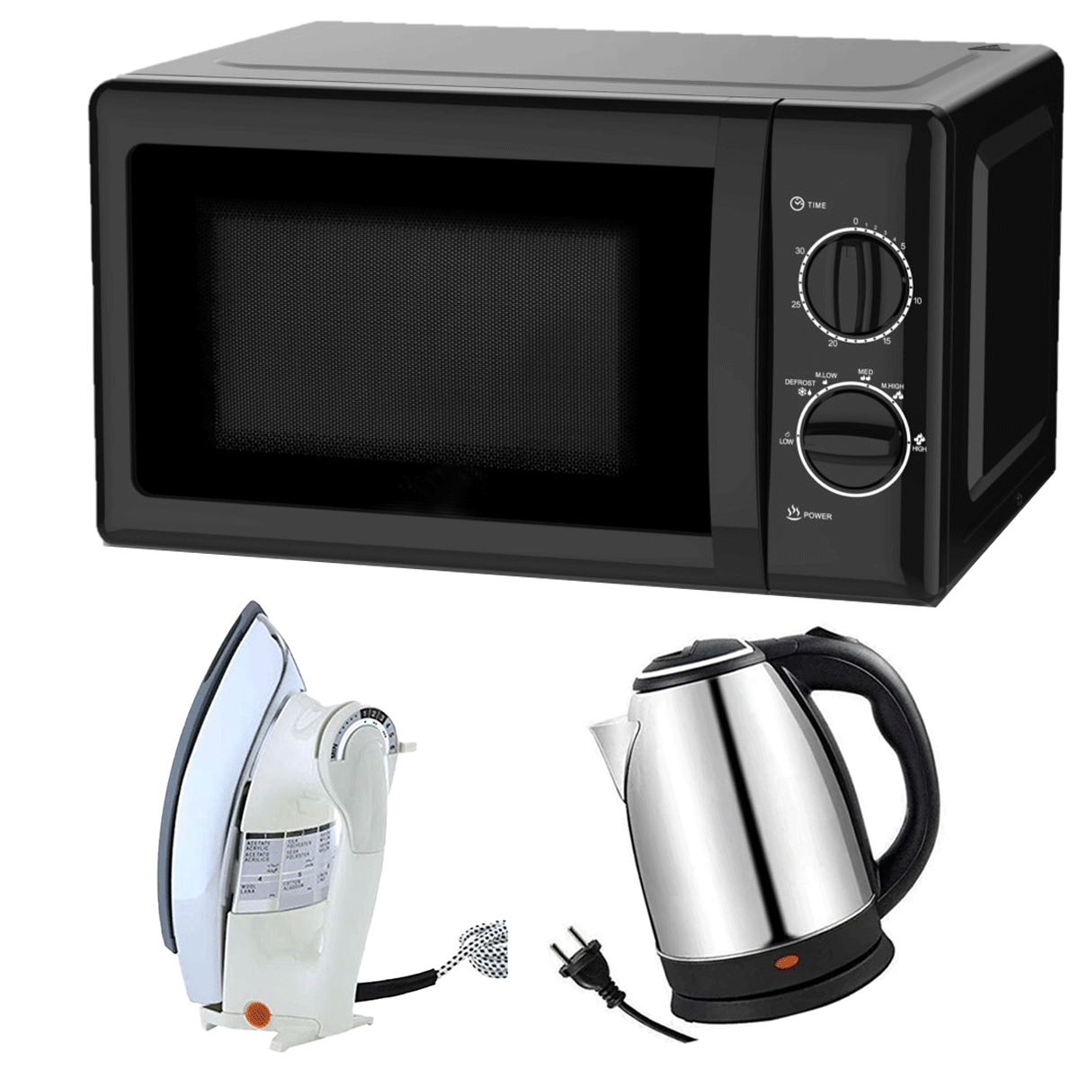 Premium 20L Solo Microwave Oven + National Imported Iron + National Electric Kettle