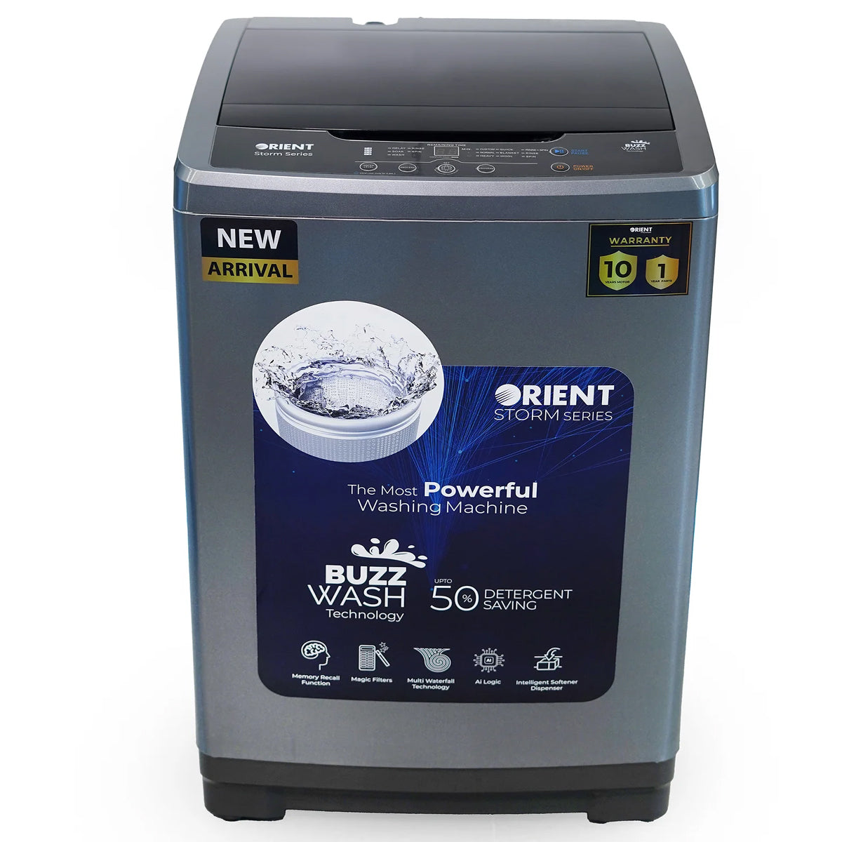 ORIENT 10KG AUTOMATIC TOP LOAD STORM WASHING MACHINE Model 1150 METALLIC SILVER