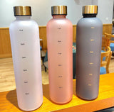 1L Bottle With Time Marker 32 OZ Motivational Reusable Fitness Sports Outdoors Travel Leakproof BPA Free Frosted Plastic