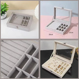 Velvet Glass Ring Earring Jewelry Display Organizer Box