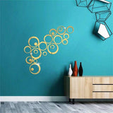 Set of 24pcs 3D Acrylic Round Rings Golden Self Adhesive Mirrors