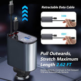 Car Charger Retractable 120W 4-in-1 Phone Charger 2.6m Fast Charging Cables and Charging Adapter Compatible with iPhone/iPad/Galaxy/Google/Huawei (Lightning + Type C)