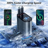 Car Charger Retractable 120W 4-in-1 Phone Charger 2.6m Fast Charging Cables and Charging Adapter Compatible with iPhone/iPad/Galaxy/Google/Huawei (Lightning + Type C)