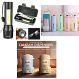 Mini Zamzam Dispenser 2L + LED Flashlight + Nice Water Bottle 400 ML Flask