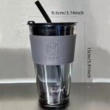 Large Size Bamboo Joint Glass Material Cup with Glass Straw and Leather Grip
