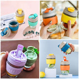 Portable Glass Material Water Bottle with Straw and Silicone Grip