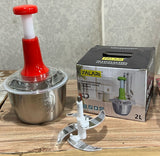 2.0 Litre 4 Blades Meat and Vegetable Push Chopper with Stainless Steel Bowl