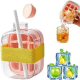 2-in-1 Silicone Ice Cube Water Bottle with Lid & Straw 500 ml - ice Cube Mold