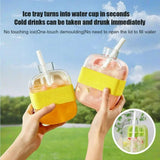 2-in-1 Silicone Ice Cube Water Bottle with Lid & Straw 500 ml - ice Cube Mold