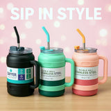 30oz Double Wall Stainless Steel Tumbler with Handle and Steel Straw