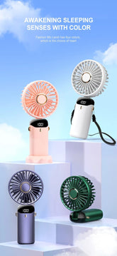 Rechargeable Fan with Phone Stand and Display Screen